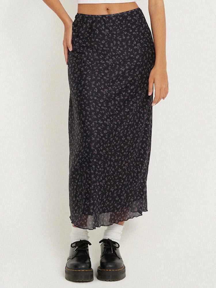 Floral Slim High Waist Flowy Maxi Skirt — dettaglio