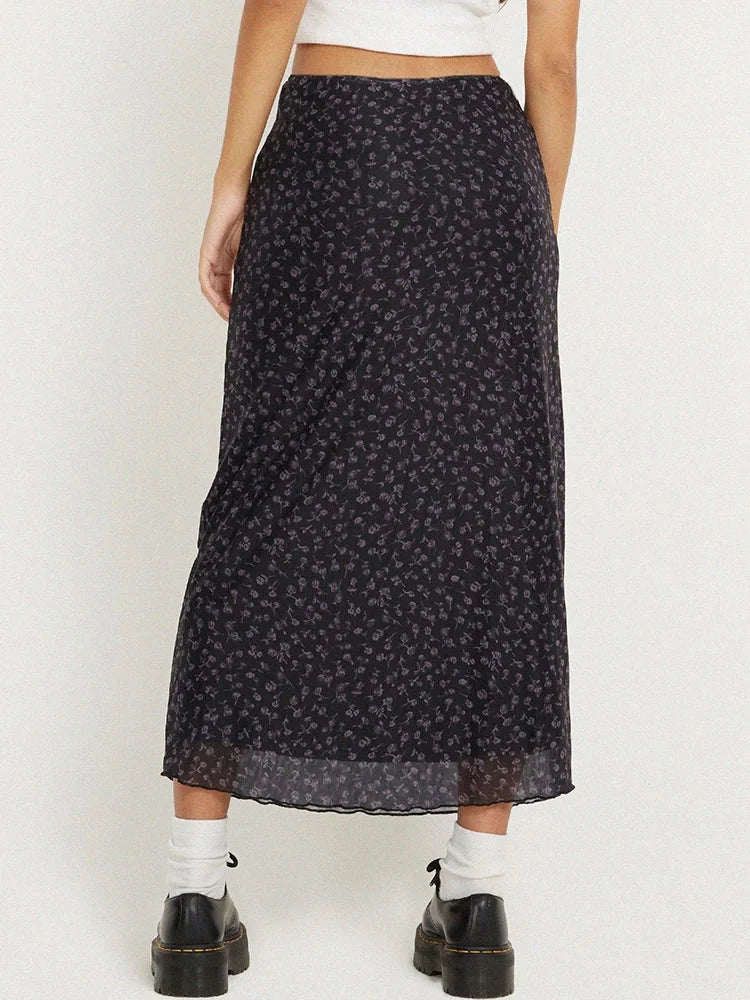Floral Slim High Waist Flowy Maxi Skirt — dettaglio della stampa