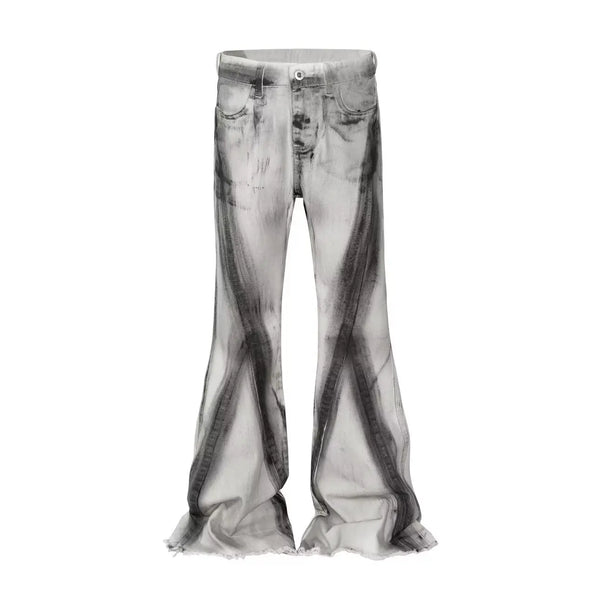 Fringed Gradient Wide Flare Denim Jeans — vista frontale