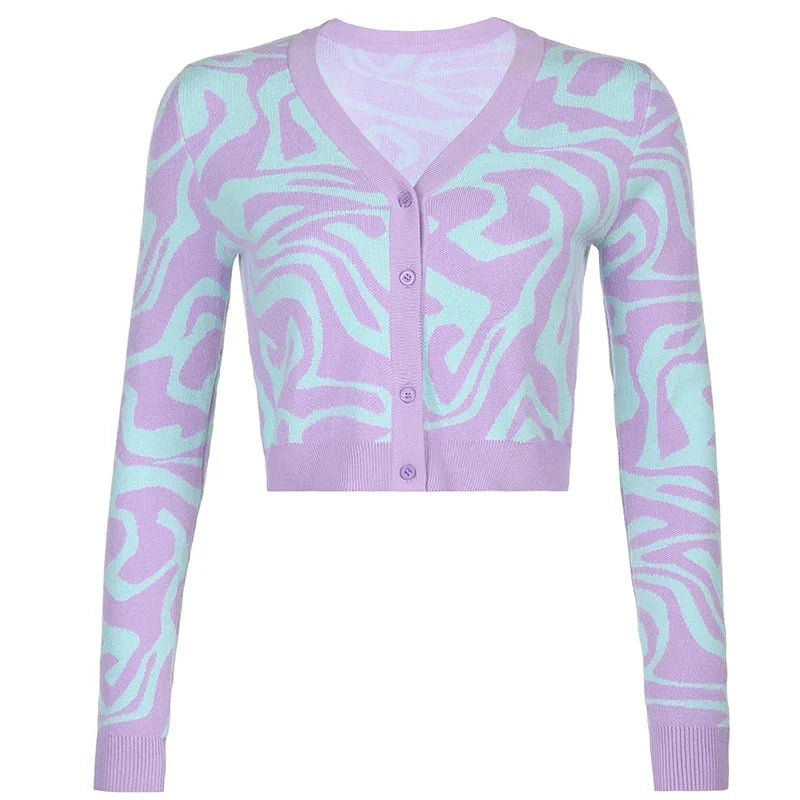 Funky Green Purple Buttoned Cardigan Jumper — vista posteriore