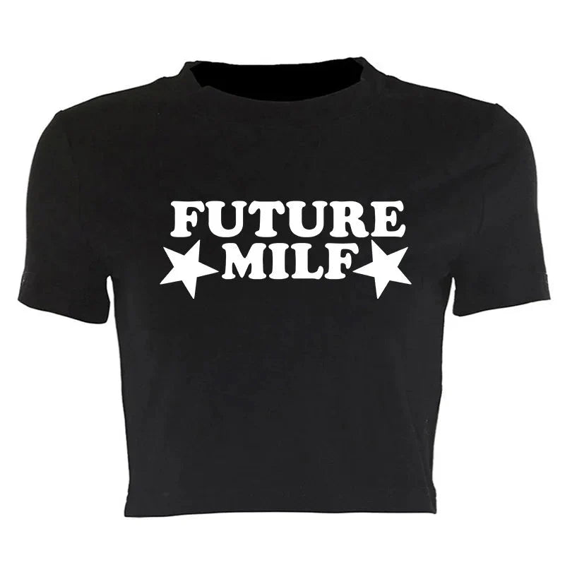 "Future Milf" Graphic Crop Top — vista posteriore