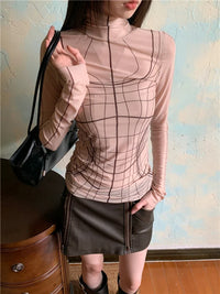 Geometric Long Sleeve Mesh Top — vista frontale