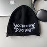 Y2K "God Save Me" Embroidered Text Graphic Beanie