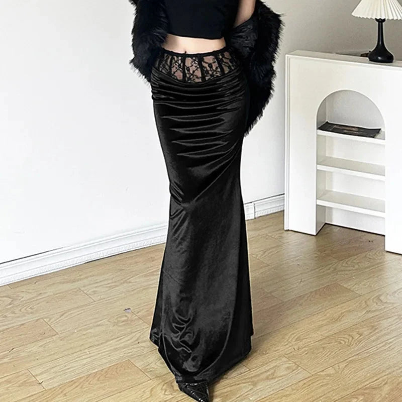 Gothic Black Trumpet Long Maxi Skirt — dettaglio