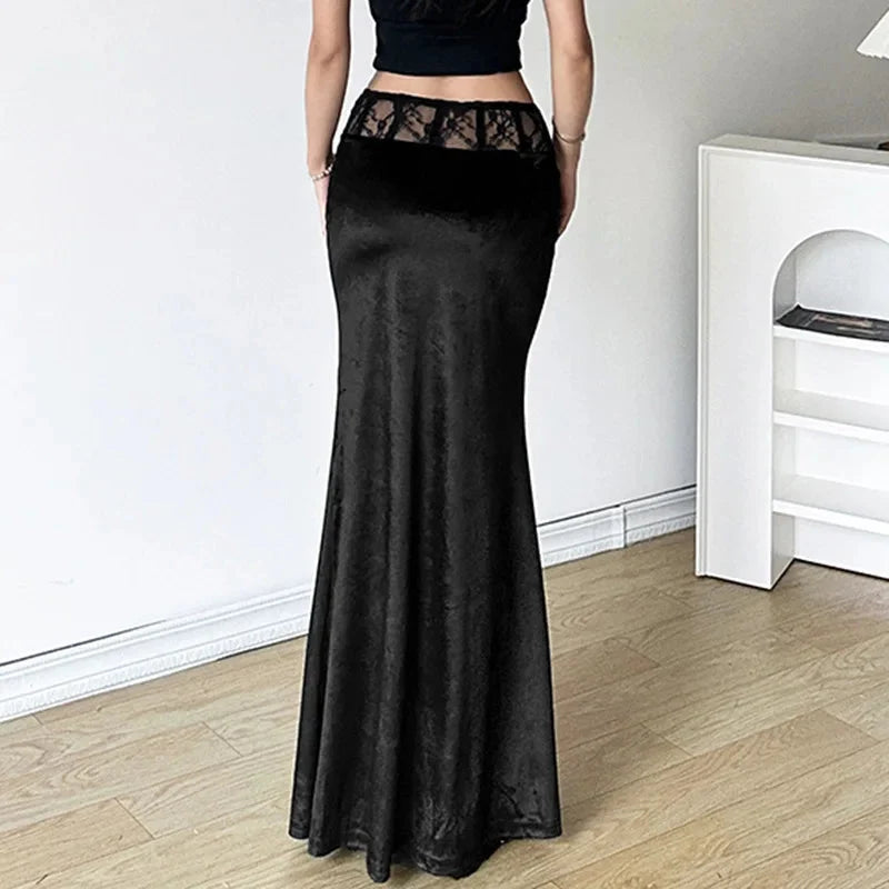 Gothic Black Trumpet Long Maxi Skirt — dettaglio della stampa