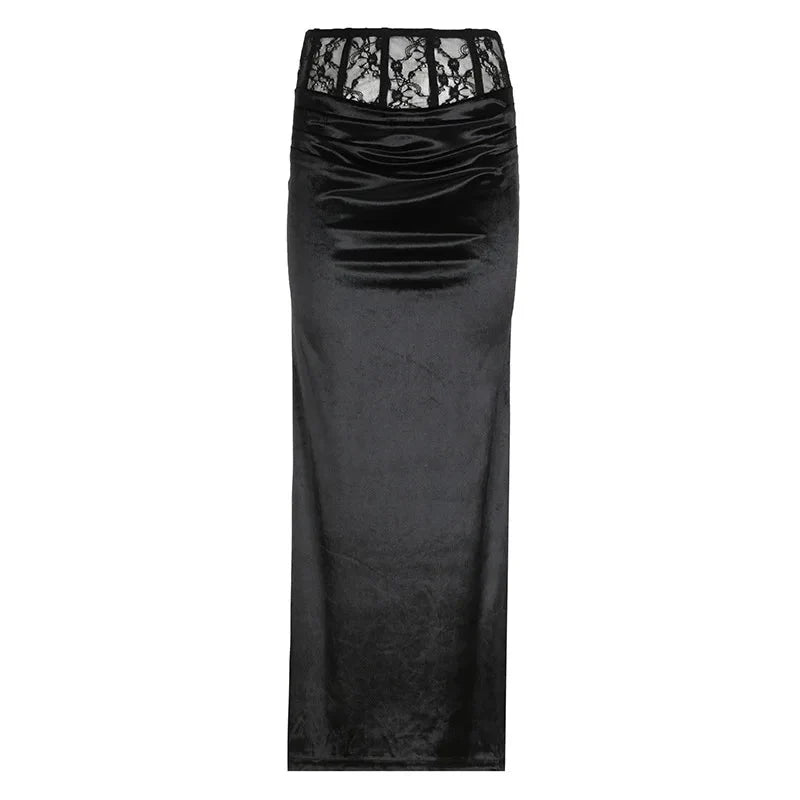 Gothic Black Trumpet Long Maxi Skirt — vista frontale