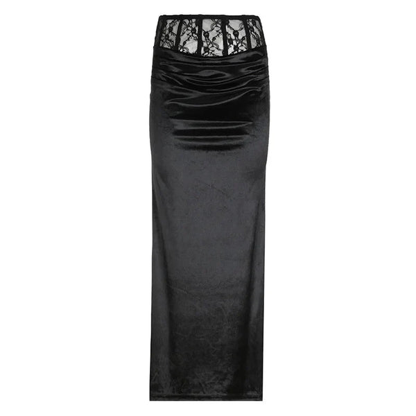 Gothic Black Trumpet Long Maxi Skirt — vista frontale