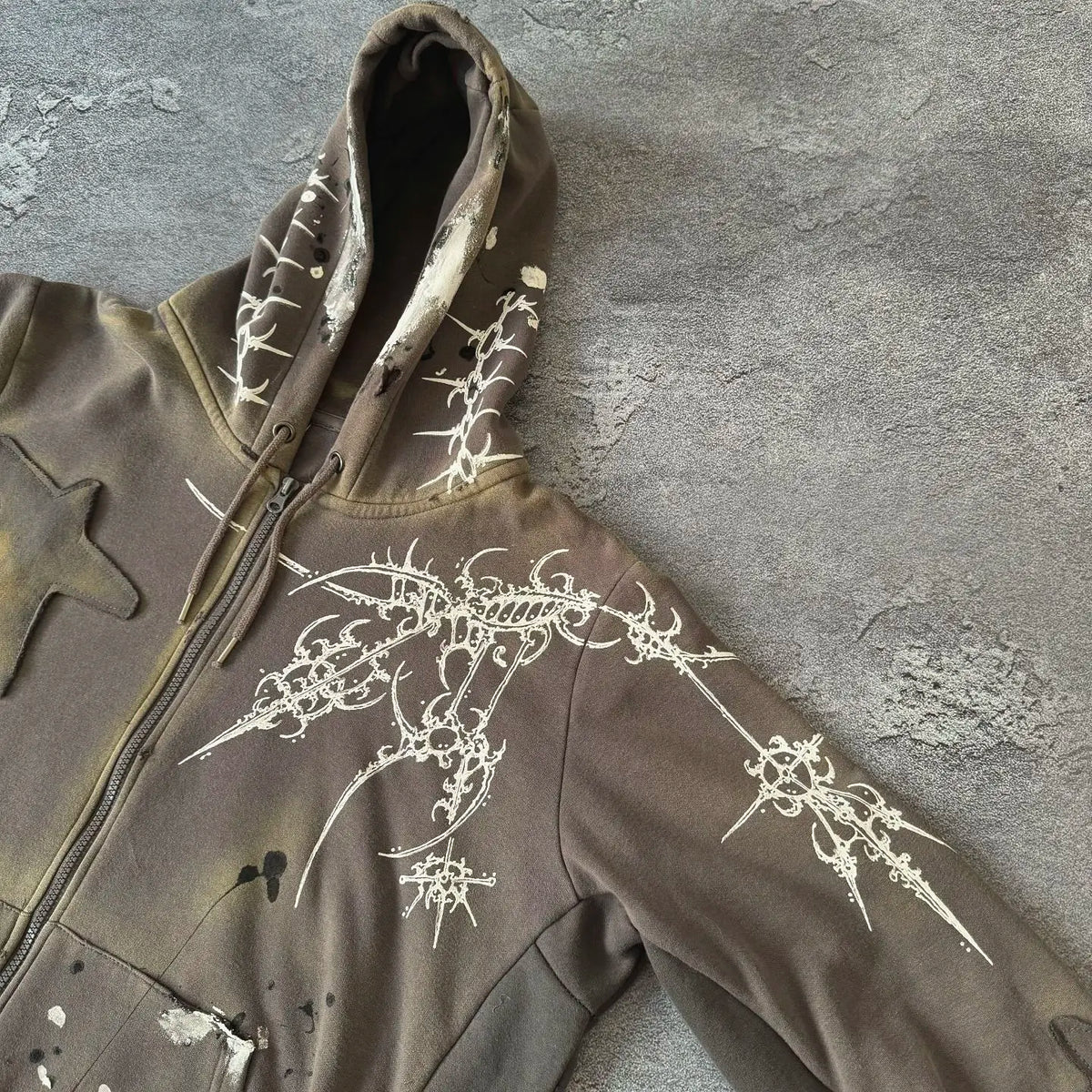 Gothic Star Pattern Patchwork Zip Up Hoodie — dettaglio