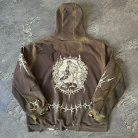 Gothic Star Pattern Patchwork Zip Up Hoodie — vista laterale