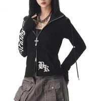 Gothic Text Graphic Womens Zip Up Piping Hoodie — dettaglio della stampa