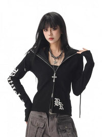 Gothic Text Graphic Womens Zip Up Piping Hoodie — in alternativa