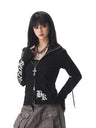 Y2K Gothic Text Graphic Womens Zip Up Piping Hoodie