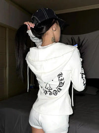 Gothic Text Graphic Womens Zip Up Piping Hoodie — dettaglio