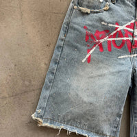 Graffiti Graphic Rhinestone Distressed Shorts Jorts — in alternativa