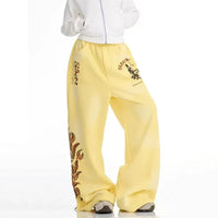 Graphic Wide Leg Yellow Sweatpants Joggers Trousers — vista laterale
