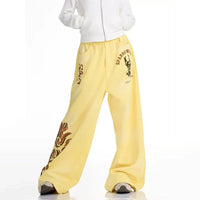 Graphic Wide Leg Yellow Sweatpants Joggers Trousers — vista posteriore