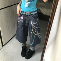 Graphic Womens Wide Leg Denim Shorts Jorts — dettaglio