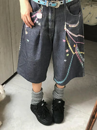 Graphic Womens Wide Leg Denim Shorts Jorts — dettaglio della stampa