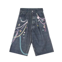 Graphic Womens Wide Leg Denim Shorts Jorts — vista frontale