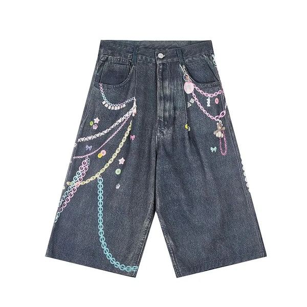 Graphic Womens Wide Leg Denim Shorts Jorts — vista frontale