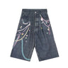 Y2K Graphic Womens Wide Leg Denim Shorts Jorts