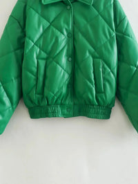 Green PU Leather Loose Lapel Jackets — vista posteriore