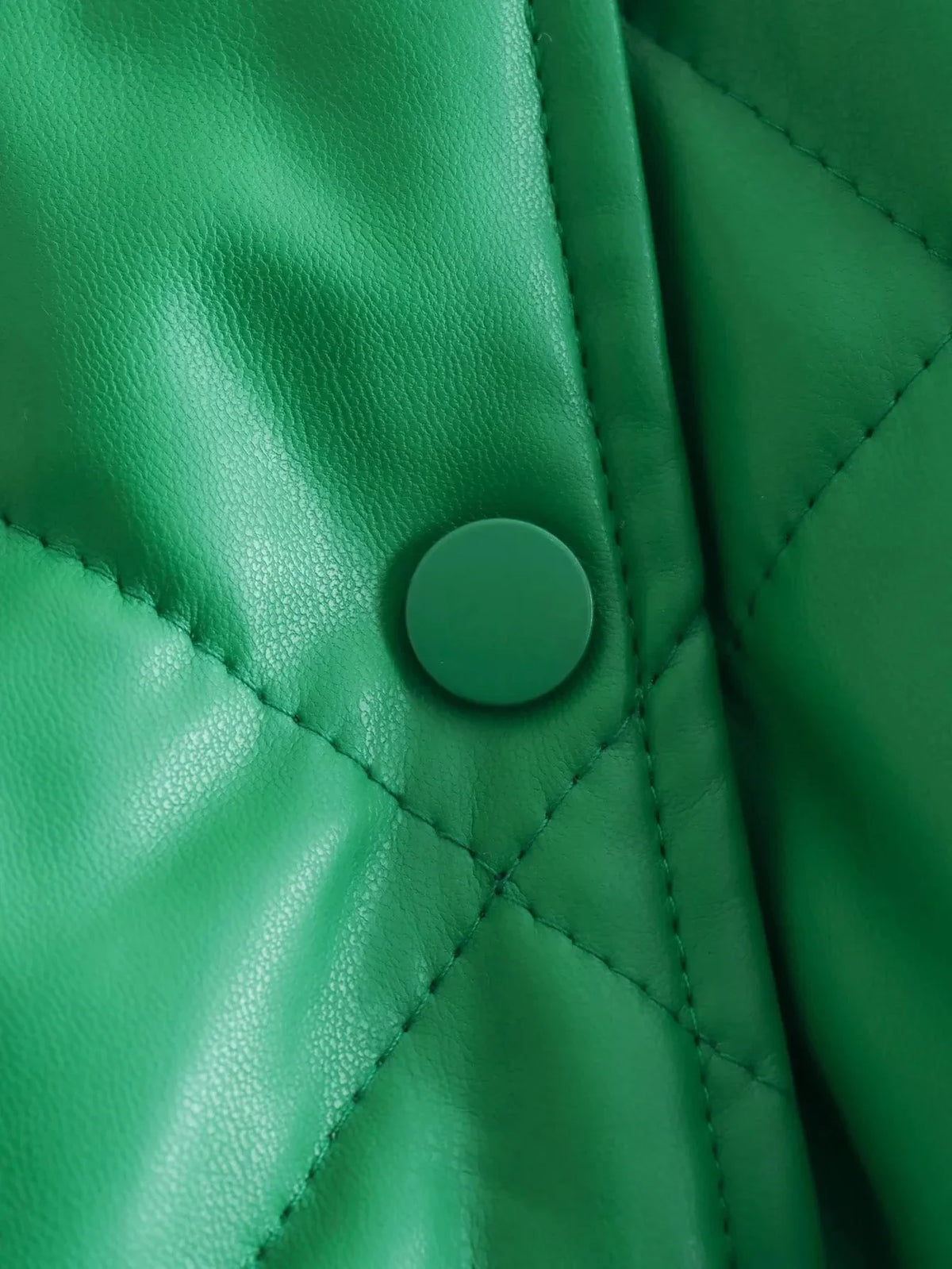 Green PU Leather Loose Lapel Jackets — vista frontale