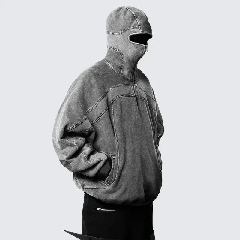 Grey Balaclava Zip Up Hoodie — dettaglio del tessuto