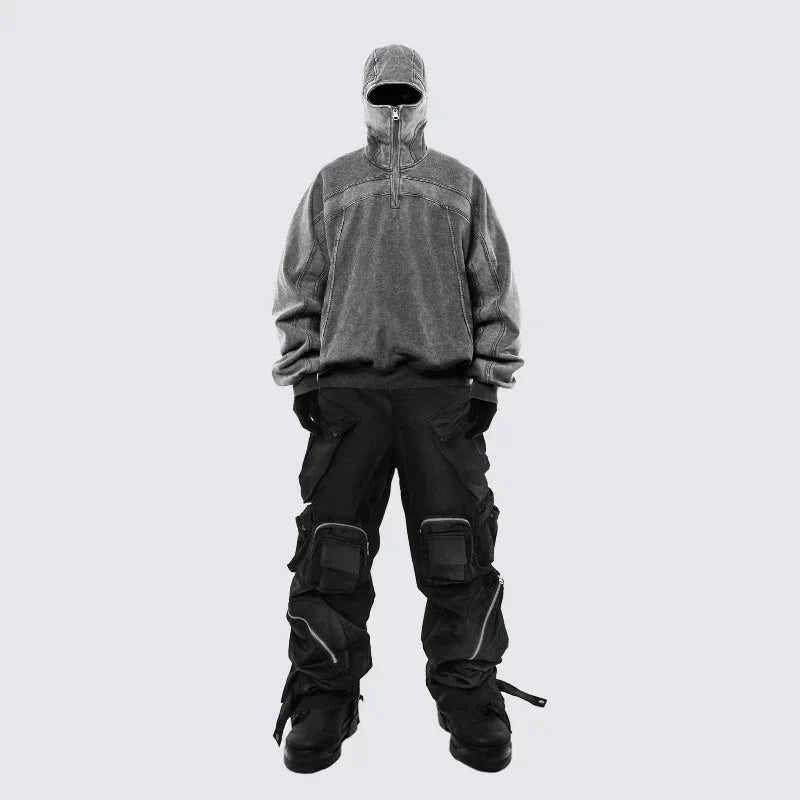 Grey Balaclava Zip Up Hoodie — vista completa
