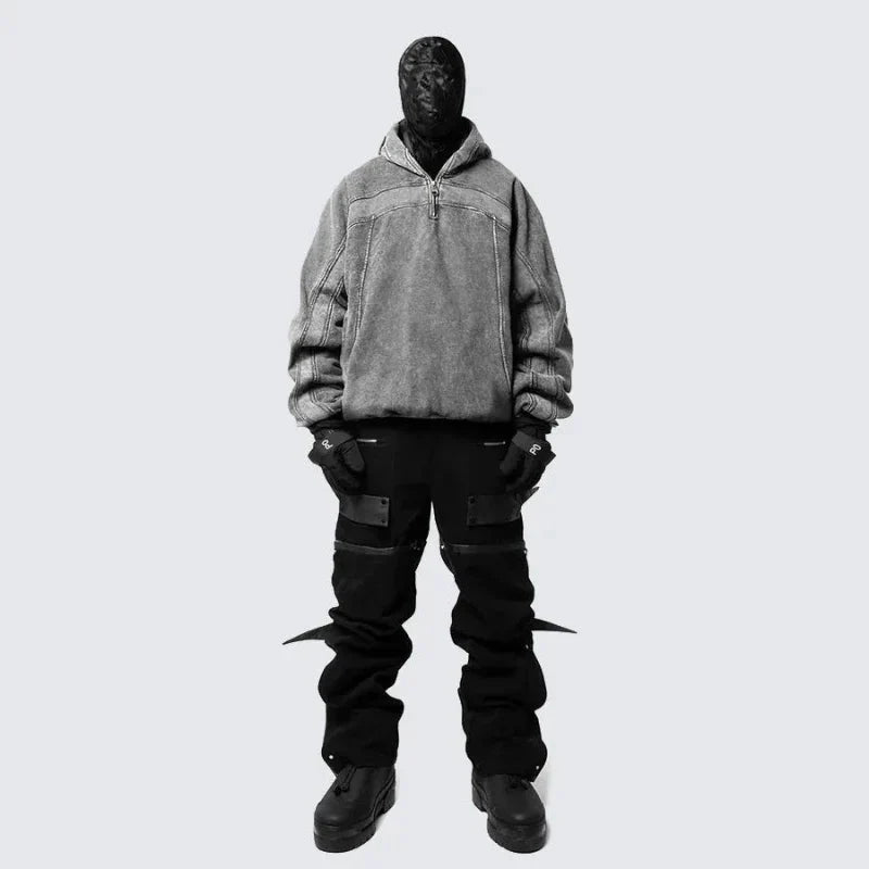 Grey Balaclava Zip Up Hoodie — vista posteriore