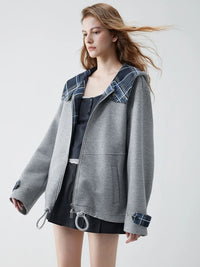 Grey Zip Up Plaid Accent Hoodie — in alternativa