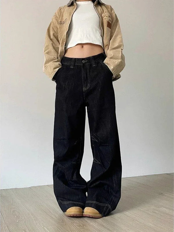 Grunge Black Baggy Womens Jeans — vista frontale
