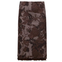 Grunge Brown Mesh Low Waist Midi Skirts — vista frontale
