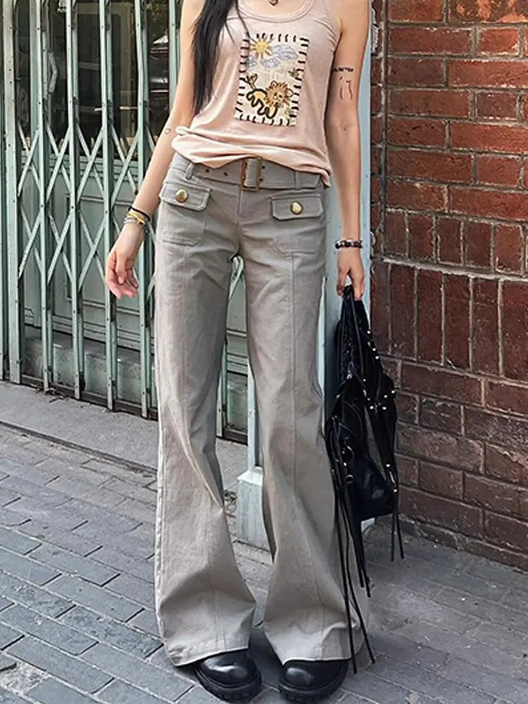 Grunge Vintage Old Money Style Low Rise Bootcut Jeans — dettaglio della stampa