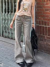 Grunge Vintage Old Money Style Low Rise Bootcut Jeans — dettaglio della stampa
