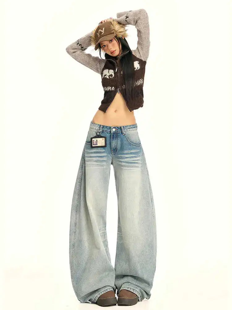 Grunge Wide Leg Japanese Boyfriend Fit Barrel Jeans — dettaglio
