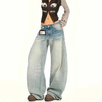 Grunge Wide Leg Japanese Boyfriend Fit Barrel Jeans — vista posteriore