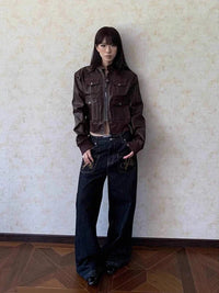 Grunge Wings Embroidered Graphic Baggy Low Rise Jeans — dettaglio