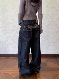 Grunge Wings Embroidered Graphic Baggy Low Rise Jeans — in alternativa