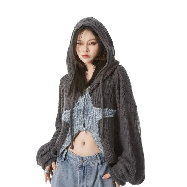 Grunge Women's Cardigan Sweater Zip Up — vista frontale