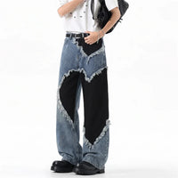 Heart Patchwork Washed Raw Edge Wide Leg Denim Jeans — dettaglio della stampa