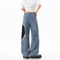 Heart Patchwork Washed Raw Edge Wide Leg Denim Jeans — in alternativa
