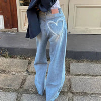 Heart Print Baggy Denim Jeans — vista frontale