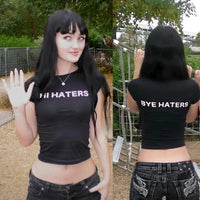 Hi Haters Bye Haters Graphic Crop Top — vista frontale