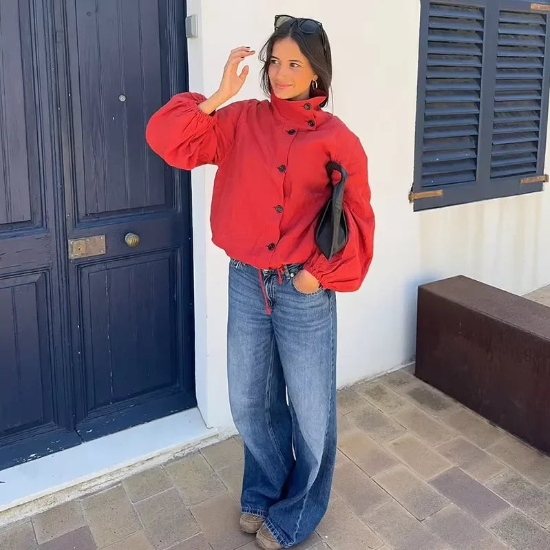 High Neck Lightweight 90s Style Windbreaker Jacket — dettaglio
