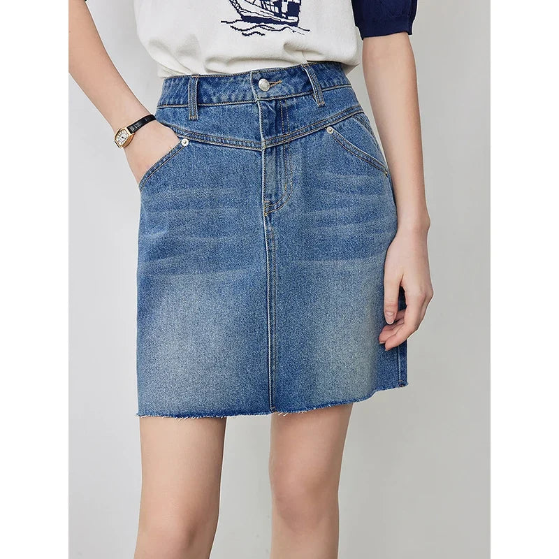 High Waist A line Denim Mini Skirts — vista frontale
