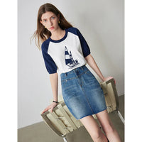 High Waist A line Denim Mini Skirts — dettaglio della stampa