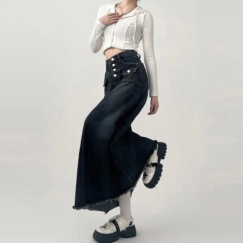 High Waist Cargo Denim Long Maxi Skirt — in alternativa