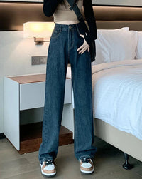 High Waist Dark Blue Straight Essential Denim Jeans — vista frontale