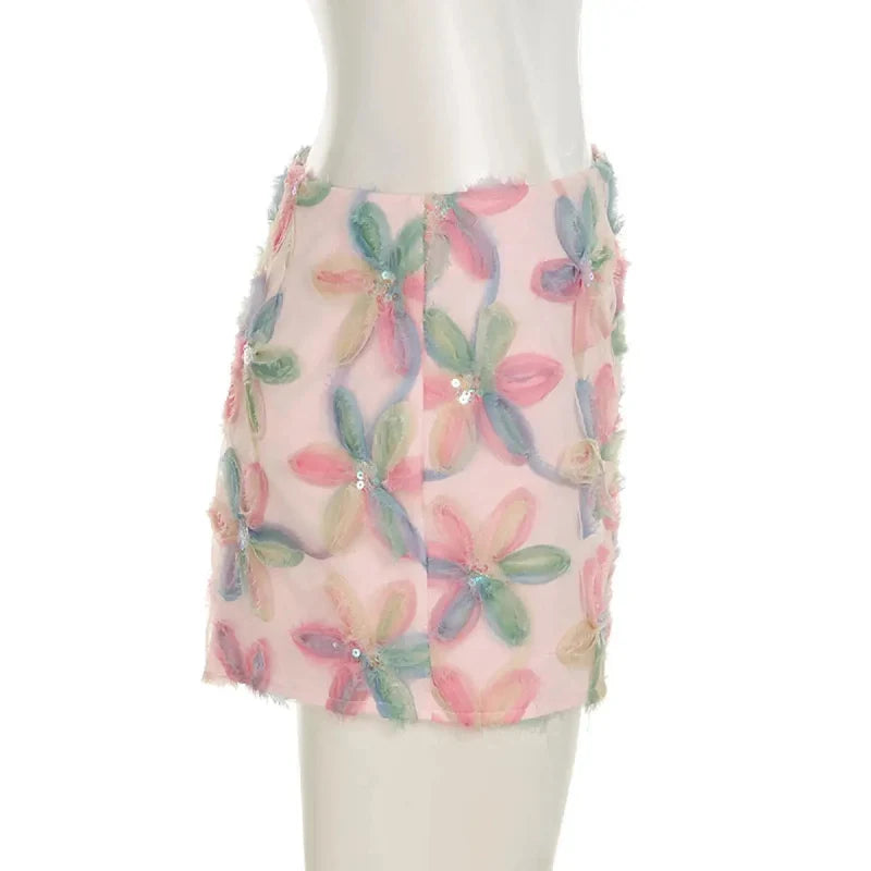 High Waist French Floral Mini Skirt — vista laterale